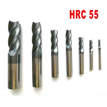 4mm 6mm 8mm 10mm 12mm 4 Flautas HRC55 Desbaste moinho de extremidade da Espiral de Bits de Ferramentas de Fresamento CNC, fresas de topo bocados do Router
