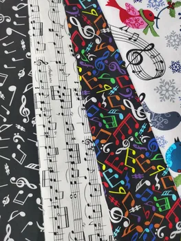 4pcs 35X25cm Colorido Nota da Música Pássaro cuco Pauta Sílaba Tecido de Algodão manta de Retalhos de Tecido costura de Roupas de Telas Têxteis