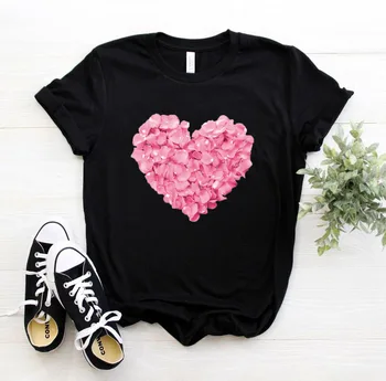 Coração-de-rosa da flor de Impressão Mulheres camiseta de Algodão Casual e Funny t-shirt Dom de 90 Senhora Yong Menina de Rua Drop Ship S-894
