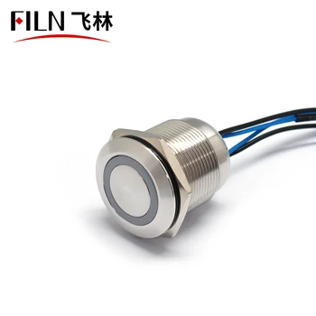 FILN 22mm 12V Anel de LED Momentânea Ou Lactching de Aço Inoxidável IP68 Impermeável Metal Vasos Interruptor de Botão de pressão com fio