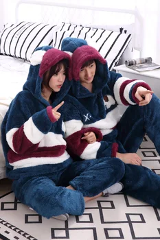 Inverno homens pijama conjunto de suaves unisex com capuz listrado dorminhoco define kawaii amante de casa, roupa de espessura casual mulheres pijamas ternos