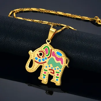 Moda Elefante Pingente De Aço Inoxidável Da Colar Vintage Retro Animal Colares Declaração Gargantilha Mulheres Ciganas Jóias