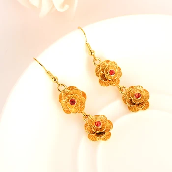 Mulheres conjunto de Jóias de cristal de Ouro cheias de rosas Pingente de flor Colares/Brincos-Africana de Noiva Habesha Etiópia Casamento moça de Presente