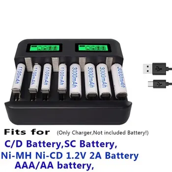 Oito slots multifuncional de LCD inteligente de bateria carregador pode carregar AA oito D/C tipo N.º 5/7 baterias recarregáveis