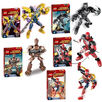 Os Vingadores Thanos Pantera Negra Groot Deadpool Modelo de homem-Aranha Figura Blocos de DIY Bloco de Construção de Tijolos de Brinquedos Para as Crianças KSZ 328