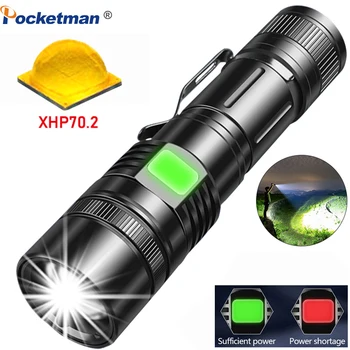 Ultra Poderoso 8000Lums Tático Lanterna LED Recarregável USB Super Brilhante XHP70 Melhor Camping, pesca Leve 18650 Zoom Tocha