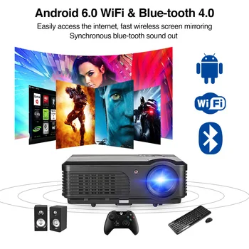 Wi-fi Projetores com Bluetooth LCD full HD de LED 1080P Suporte Home Theater Interior para o Exterior Filme de Jogos com Android, iOS alto-Falantes