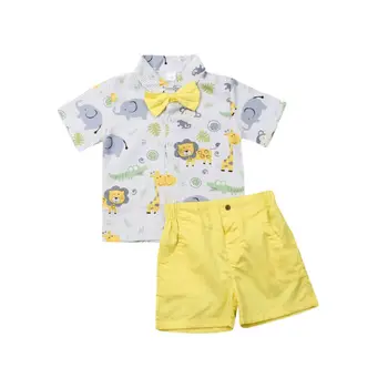 1-6Y da Criança Menino Cavalheiro Roupas Conjuntos de desenhos animados Camisa de Impressão Tops, Shorts, Calças Formais Roupa