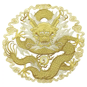 1 PCS Redonda Grande Dragão de Ouro Patch Bordado Costurar Na capa Apliques de adesivos para Moda Cheongsam Vestido de Noiva Acessório