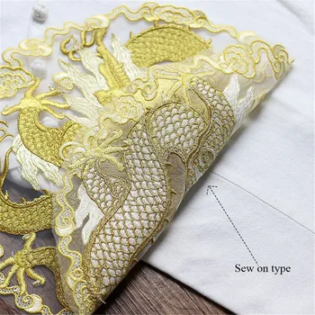 1 PCS Redonda Grande Dragão de Ouro Patch Bordado Costurar Na capa Apliques de adesivos para Moda Cheongsam Vestido de Noiva Acessório