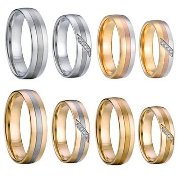 1 Par de Amor Alianças de Casamento Conjunto de Anéis para Homens E Mulheres, 18k Ouro Chapeado de Aço Inoxidável da Jóia do Casamento Banda Casal Anel