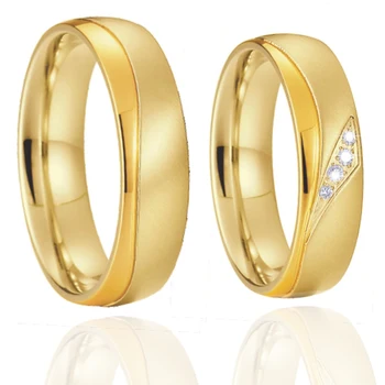 1 par de 18k, banhado a ouro de casamento alianças de casamento definido para casais amor de aliança, a jóia de aço inoxidável do anel de dedo
