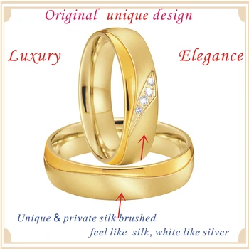 1 par de 18k, banhado a ouro de casamento alianças de casamento definido para casais amor de aliança, a jóia de aço inoxidável do anel de dedo