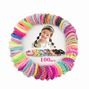 100Pcs/Monte Meninas Pequenas Candy Color Elástico de Cabelo Bandas Crianças Rabo de cavalo Titular Laço do Cabelo Goma de Cabeça Scrunchies Toalha Anel de Corda
