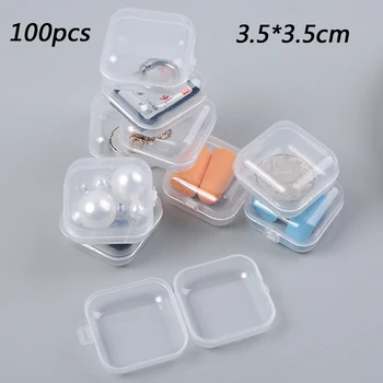 100pcs Pequena Caixa de Armazenamento portátil de armazenamento de caixa de plástico transparente da caixa de armazenamento de recipiente de armazenamento de caixa de Tampão Jóia Brinco de caixa