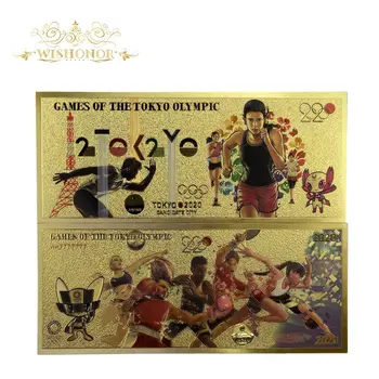 10Pcs/Lot Cor de Tóquio 2020 jogos Olímpicos de Jogo de Futebol no Japão Iene Notas em 99.9% Banhado a Ouro de Dinheiro Falso Para Coleção