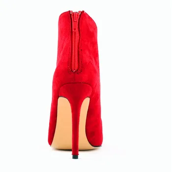 11 cm de Salto Fino Mulheres Botas de Moda 2021 Novo de Volta Zipper Rebanho Dedo Apontado Curto Botas de Salto Alto da Mulher de Noiva Elegante Botas
