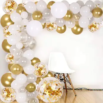 129pcs/série Ouro Balão Arco Kit Branco Prata Látex Guirlanda de Balões de Chuveiro do Bebê Suprimentos pano de Fundo a Festa de Casamento Decoração