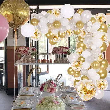 129pcs/série Ouro Balão Arco Kit Branco Prata Látex Guirlanda de Balões de Chuveiro do Bebê Suprimentos pano de Fundo a Festa de Casamento Decoração