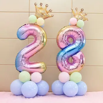 17Pcs/Set 0-9 Número de Balões Folha de 32 Polegadas Festa do Balão Coroa Digital Hélio Bola de Casamento Decoração Festa de Aniversário de Suprimentos