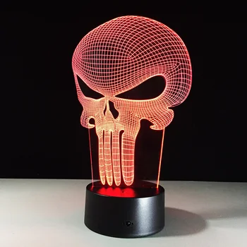 1PC Punisher Crânio Multi-coloridas Bulbing Acrílico Luz Holograma 3D Ilusão Secretária LampHouse Decoração Noite de Luz de Iluminação de Palco Presente