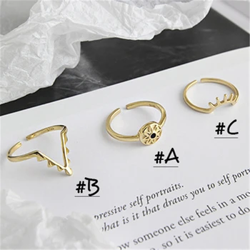 1Pc 925 Anéis de Prata Para Mulheres de Ouro do Sol do Olho Mau, Anéis Menina Ajustável Anéis de Dedo do sexo Feminino Barroco Coroa Geométricas anillos R5