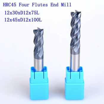 1Pcs 12mm HRC45 Quatro Flautas Micro inteiriças de metal duro Rosto fresa CNC Fresa de Bits Para Fresamento de Aço