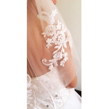 1T Branco Marfim de Renda Apliques de Strass Véu de Noiva, Com Pente de Casamento de Mulheres Elegantes Hairbands Uma Camada Bordado Floral