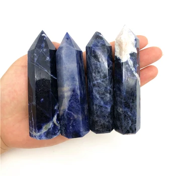 1pc Azul Natural Sodalite Quartzo Obelisco Crystal Wand Ponto de Cura Pedras de Espécimes Naturais, Cristais de Quartzo