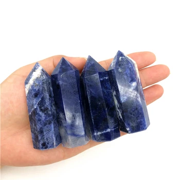 1pc Azul Natural Sodalite Quartzo Obelisco Crystal Wand Ponto de Cura Pedras de Espécimes Naturais, Cristais de Quartzo