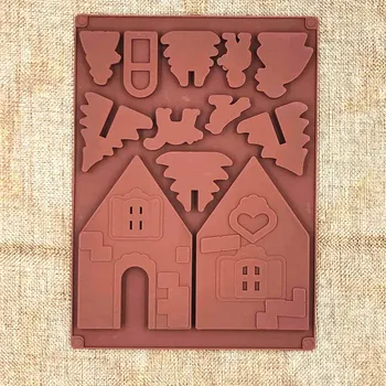 2 Pcs/Set 3D de Natal Molde de Silicone Casa de pão de Gengibre Forma de Bolo de Chocolate do Molde DIY Biscoitos Cookies Estêncil Ferramentas de Cozimento