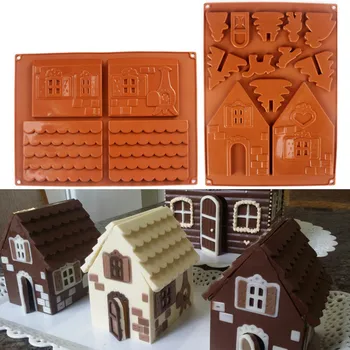 2 Pcs/Set 3D de Natal Molde de Silicone Casa de pão de Gengibre Forma de Bolo de Chocolate do Molde DIY Biscoitos Cookies Estêncil Ferramentas de Cozimento