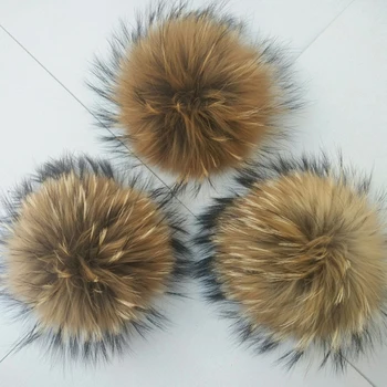 20 Pcs/muito Natural Animal Raccoon Cabelo Bola 12-15cm Grande Pompom Com Fivela Broche Malha Chapéus Bonés Preço de Fábrica