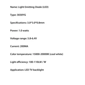 200pcs/muito nova led tv lcd luz de fundo comumente usado patch do diodo emissor de luz branco frio de alta potência 3030yg 6v 200ma
