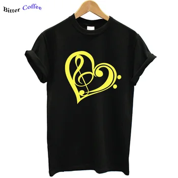 2019 Engraçado Mulheres T-shirt em forma de Coração de Música de Impressão de T-shirt Manga Curta-O-Pescoço Harajuku Camiseta Feminina Novidade Tee Tops