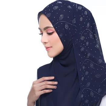 2019 NOVAS mulheres strass chiffon cor sólida muçulmano lenço de cabeça, xales e molda-pashmina lenço feminino foulard hijab lojas