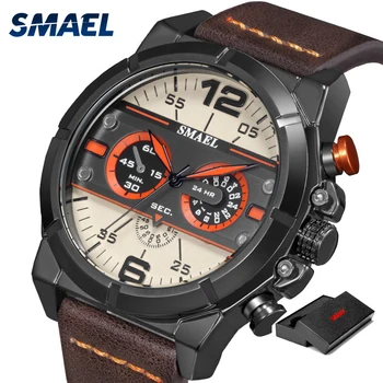 2019 SMAEL Nova Marca de venda de Quartzo relógio de Pulso dos Homens Cinto de Couro Relógio de homens Simples Relógios SL-9074 Impermeável Relógio Masculino