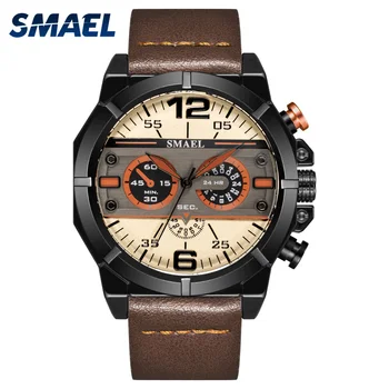 2019 SMAEL Nova Marca de venda de Quartzo relógio de Pulso dos Homens Cinto de Couro Relógio de homens Simples Relógios SL-9074 Impermeável Relógio Masculino