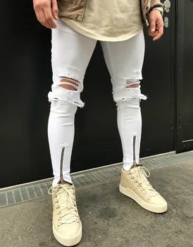 2019 nova Moda Jeans Homens Casual Calças Casuais Equipado Fundos de Zíper Streetwear Hip Hop Reta personalidade masculina jeans calças