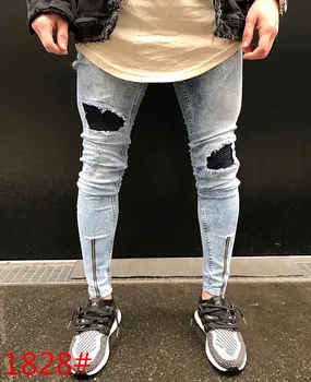 2019 nova Moda Jeans Homens Casual Calças Casuais Equipado Fundos de Zíper Streetwear Hip Hop Reta personalidade masculina jeans calças