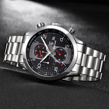 2020 BENYAR Preto Quartzo Relógio Marca de Topo Luxo Homens Relógios de Homem da Moda, Relógios de pulso de Aço Inoxidável Relógio Masculino Saatler