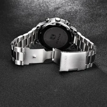 2020 BENYAR Preto Quartzo Relógio Marca de Topo Luxo Homens Relógios de Homem da Moda, Relógios de pulso de Aço Inoxidável Relógio Masculino Saatler