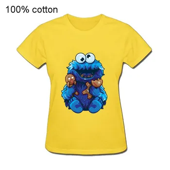 2020 Engraçado Cookie Monster party brinquedo t-shirt de as mulheres Comer o Cookie de Manga Curta T Tops Anime Monster Cookie de Lazer, T-shirts