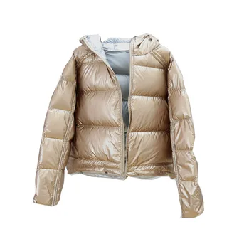 2020 Gold Silver Double Side Down Coat Winter Jacket Women Hooded White Duck Down Parkas Female Warm Snow Down Outerwear Fashion