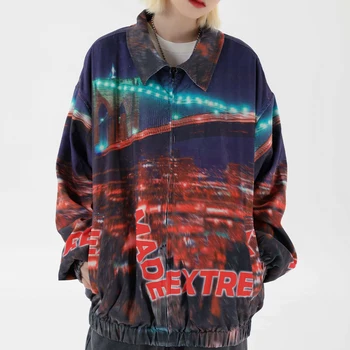 2020 Hip Hop Noite Visualizar Impressão Jaquetas Homens Vintage Streetwear Bloco De Cor Jaqueta Blusão De Harajuku Fashion Da Coats