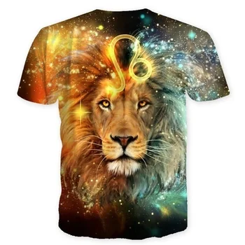 2020 Homens da Nova T-Shirt da Moda 3D Leão de Impressão de T-Camisa Casual Curto Manga Camiseta Constelação de Leo Roupas de Homens