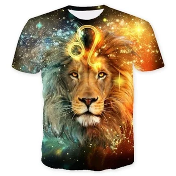 2020 Homens da Nova T-Shirt da Moda 3D Leão de Impressão de T-Camisa Casual Curto Manga Camiseta Constelação de Leo Roupas de Homens