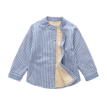2020 Inverno Camisas de Crianças para Meninos Blusa de Lã Quente Escola de Roupas para Crianças de Listra Azul Engrossar Tops Meninos Camisas 8 10 12 Ano
