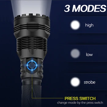 2020 Lanterna LED Super Brilhante XHP70 Tático Tocha de Carregamento USB Zoom Luz com o Fundo Ataque Cone de Pesca Camping XHP50