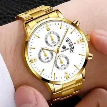 2020 Luxo, Homens de Negócios Militar de Quartzo Relógio de Ouro pulseira de Aço Inoxidável Relógio masculino Data de Calendário Masculino Relógio Relógio Dire